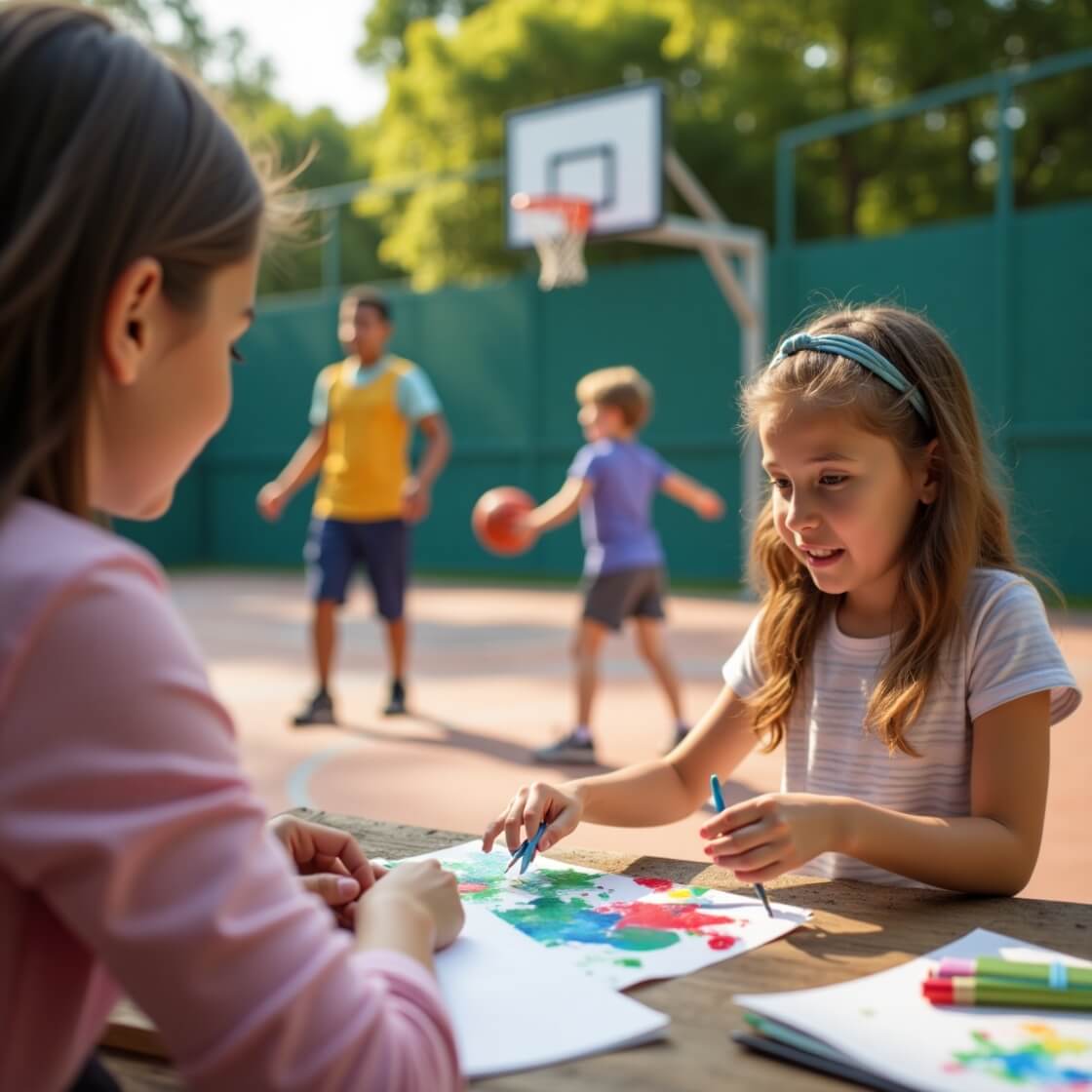 Child with mentor doing art activities